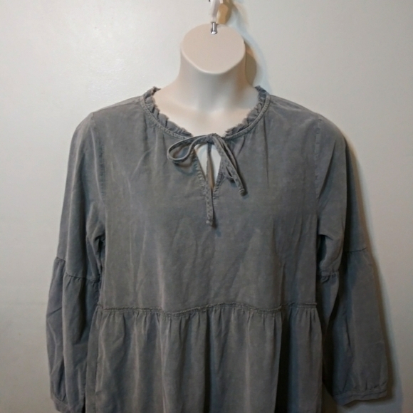 Sundance Dylan Boho Sage Green, Long Sleeved, Tiered Skirt Corduroy Mini Dress - Picture 3 of 14